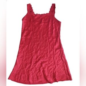 Olga Vibrant Red Silk  Lace-Trim Slip Chemise